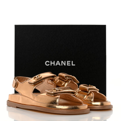 Chanel Metallic Laminated Calfskin Velcro Dad Sandals 40 Golden 9 of 9
