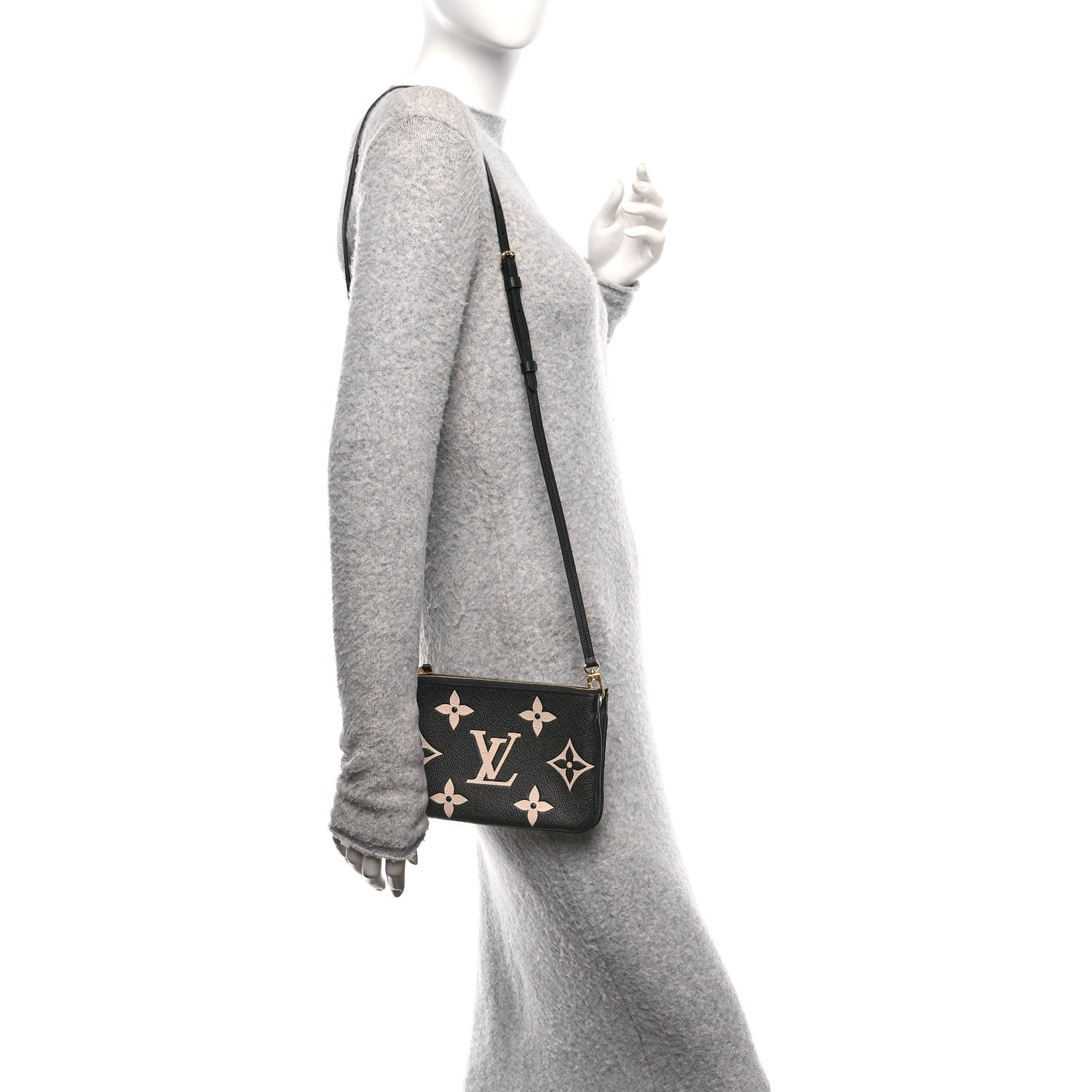 Louis Vuitton Empreinte Monogram Giant Double Zip Pochette Black Cream 2 of 10