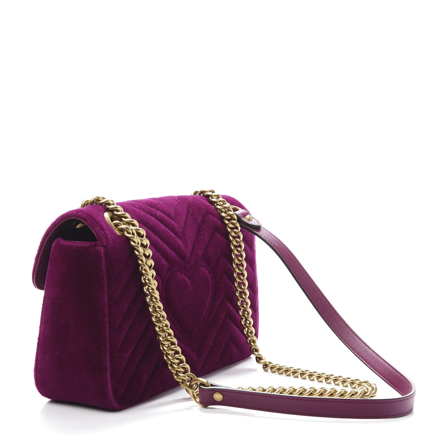 Gucci Velvet Matelasse Small GG Marmont Shoulder Bag Fuchsia Violet Cyclamen 3 of 13