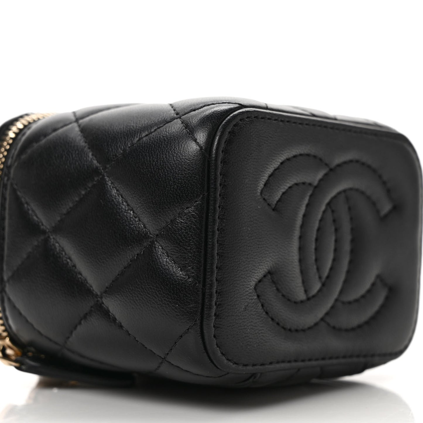 Lambskin Quilted Mini Pearl Crush Vanity Case With Chain Black