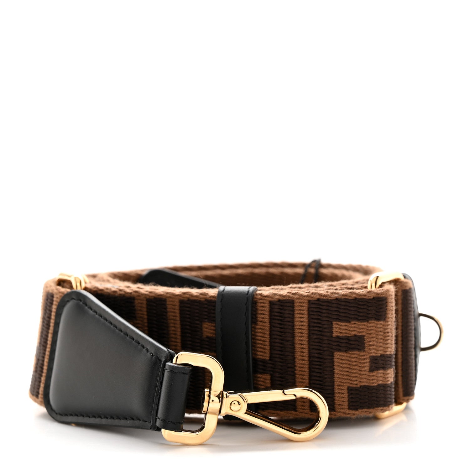 Fendi Jacquard Ribbon Vitello King FF Adjustable Strap You Fango Marrone Black 1 of 5