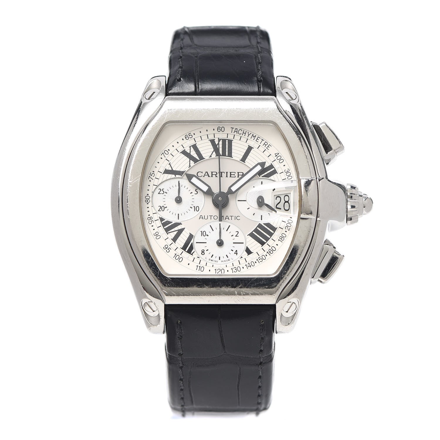 Cartier Stainless Steel Alligator 42mm Roadster Chronograph Automatic Watch 1 of 6
