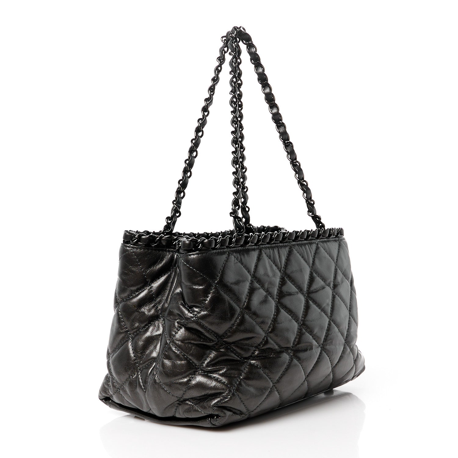 Chanel Metallic Aged Calfskin Quilted Small Chain Me Tote Silver 3 of 10