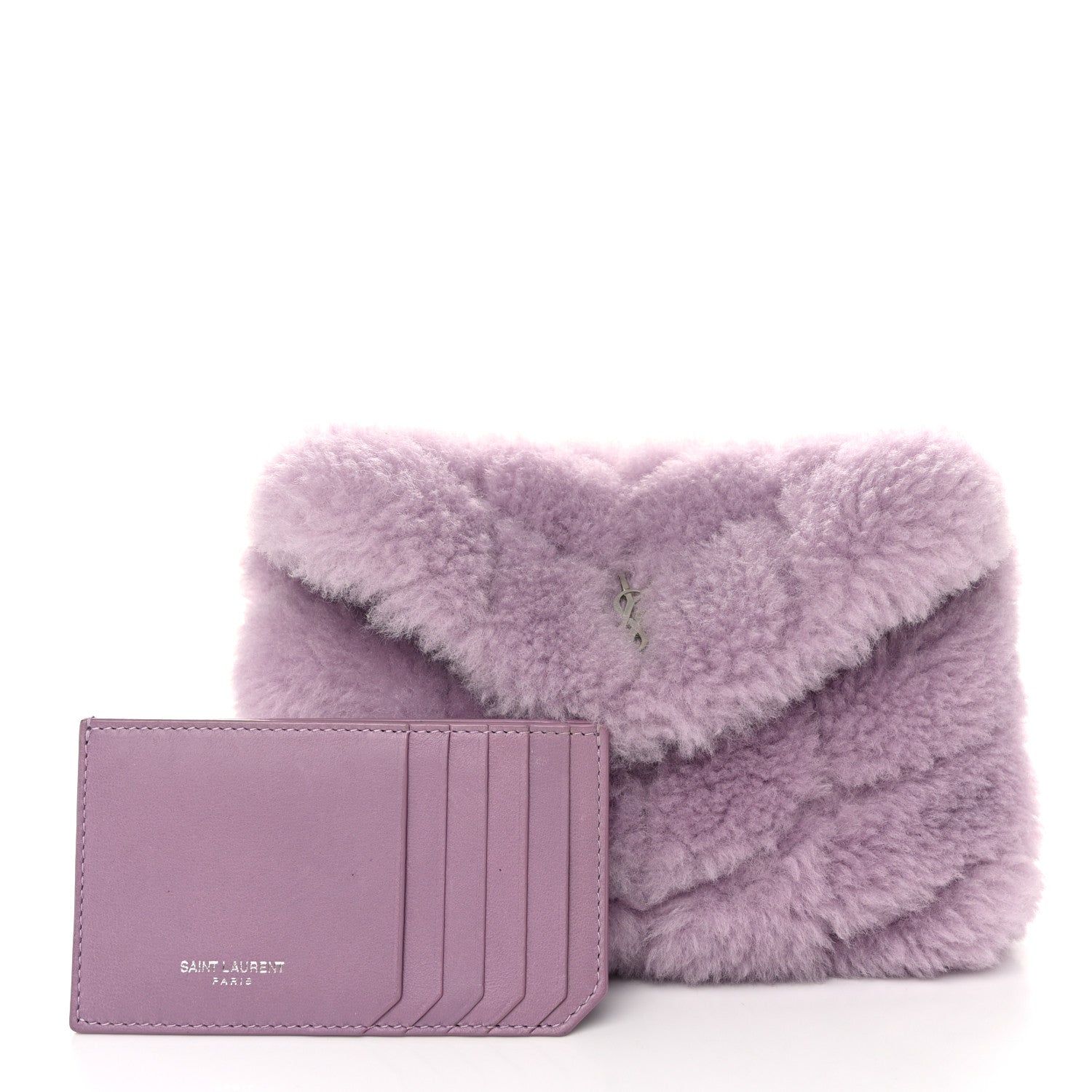 Saint Laurent Shearling Quilted Monogram Loulou Puffer Pouch Clutch Lilac 3 of 12