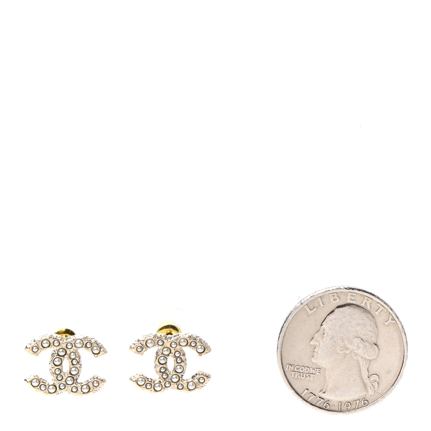 Pearl Crystal CC Earrings Light Gold
