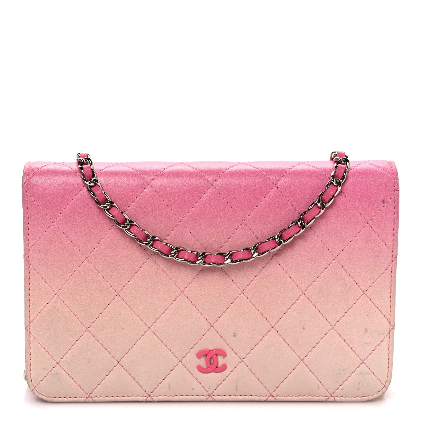 Faded Lambskin Quilted Zephyr Wallet on Chain WOC Dark Pink