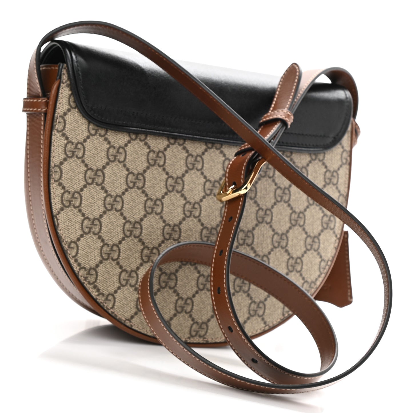 GG Supreme Monogram Calfskin Small Padlock Messenger Shoulder Bag Beige Black Cuir