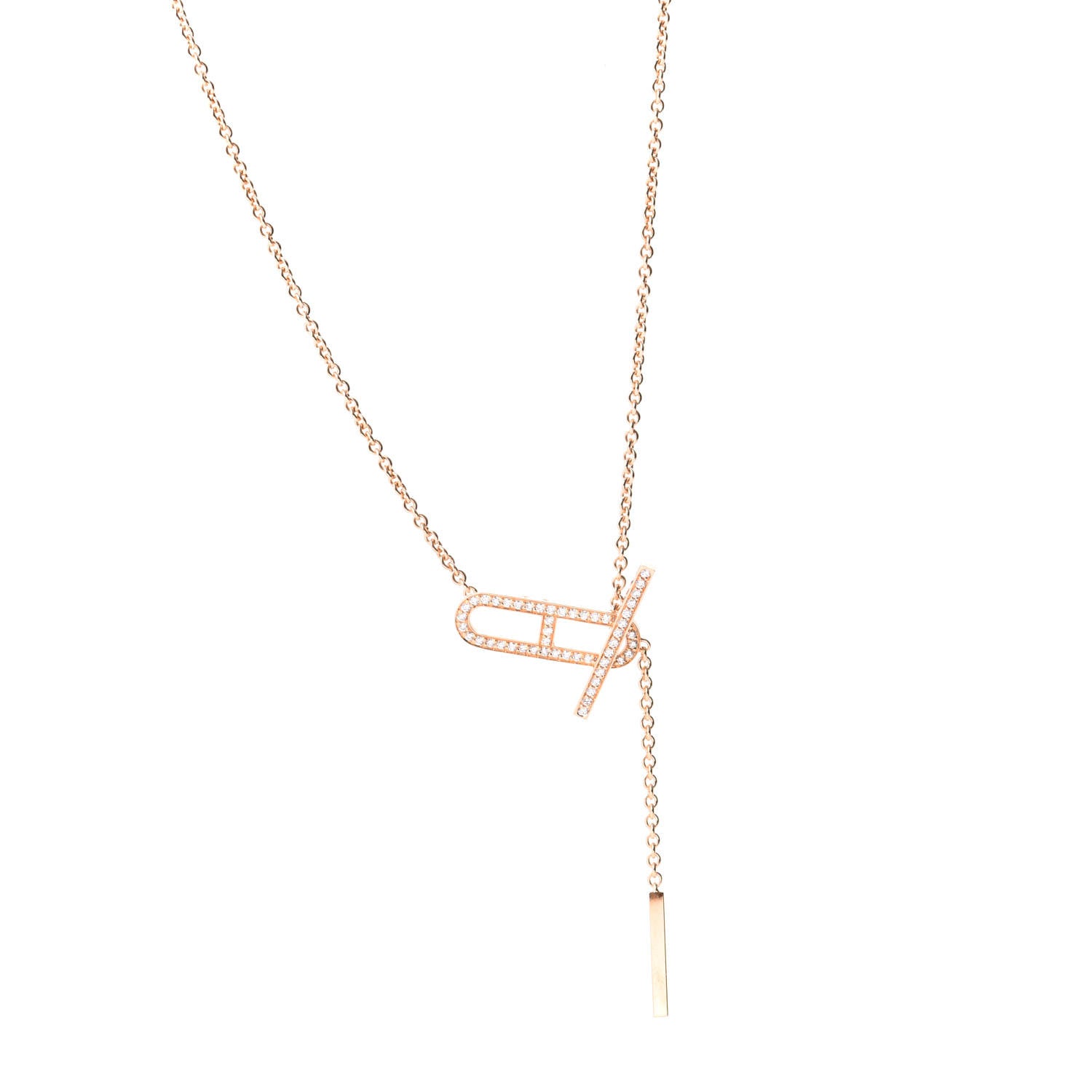 Hermes 18K Rose Gold Diamond PM Ever Chaine D'Ancre Necklace 1 of 7