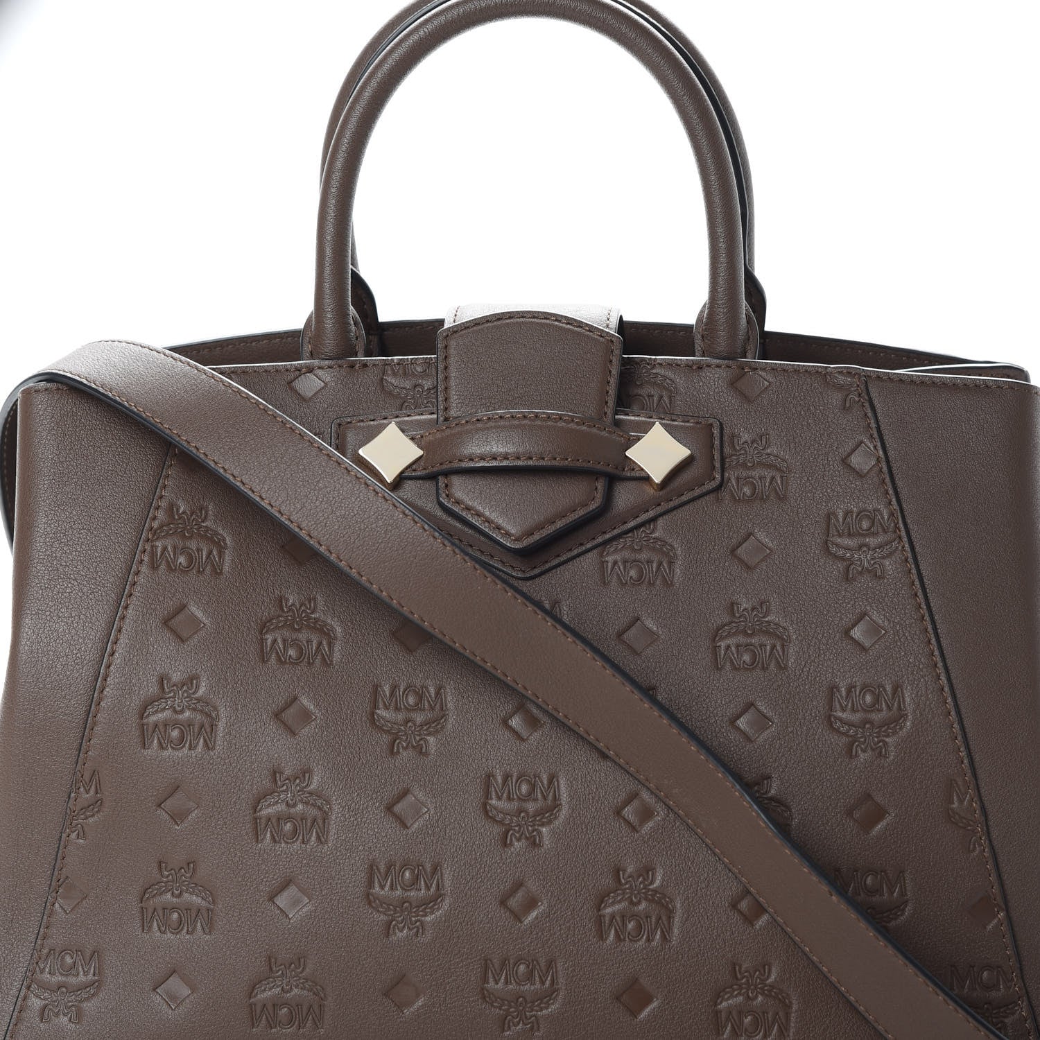 MCM Calfskin Ottomar Monogram Medium Essential Tote Chestnut 8 of 13