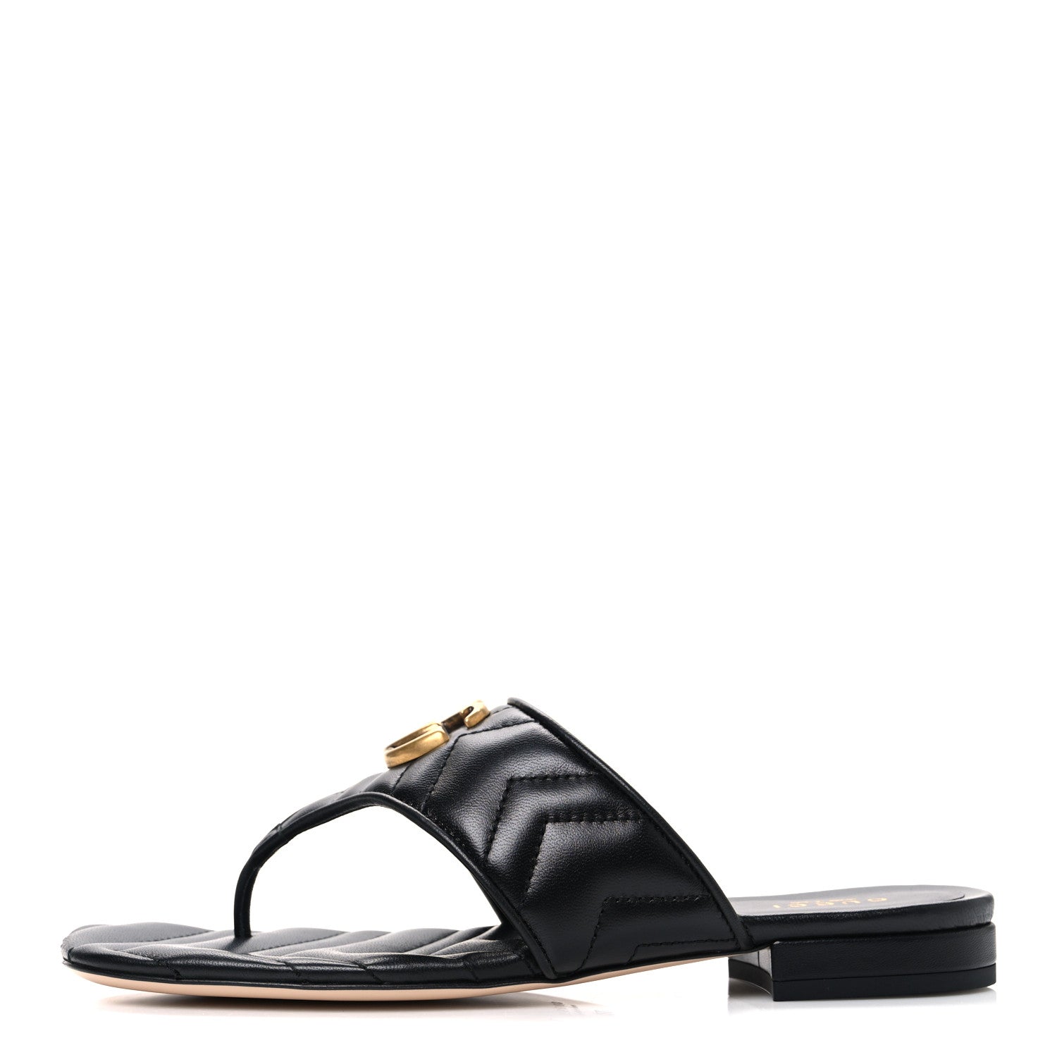 Gucci Nappa Charlotte Double G Marmont Thong Sandals 37 Black 1 of 11