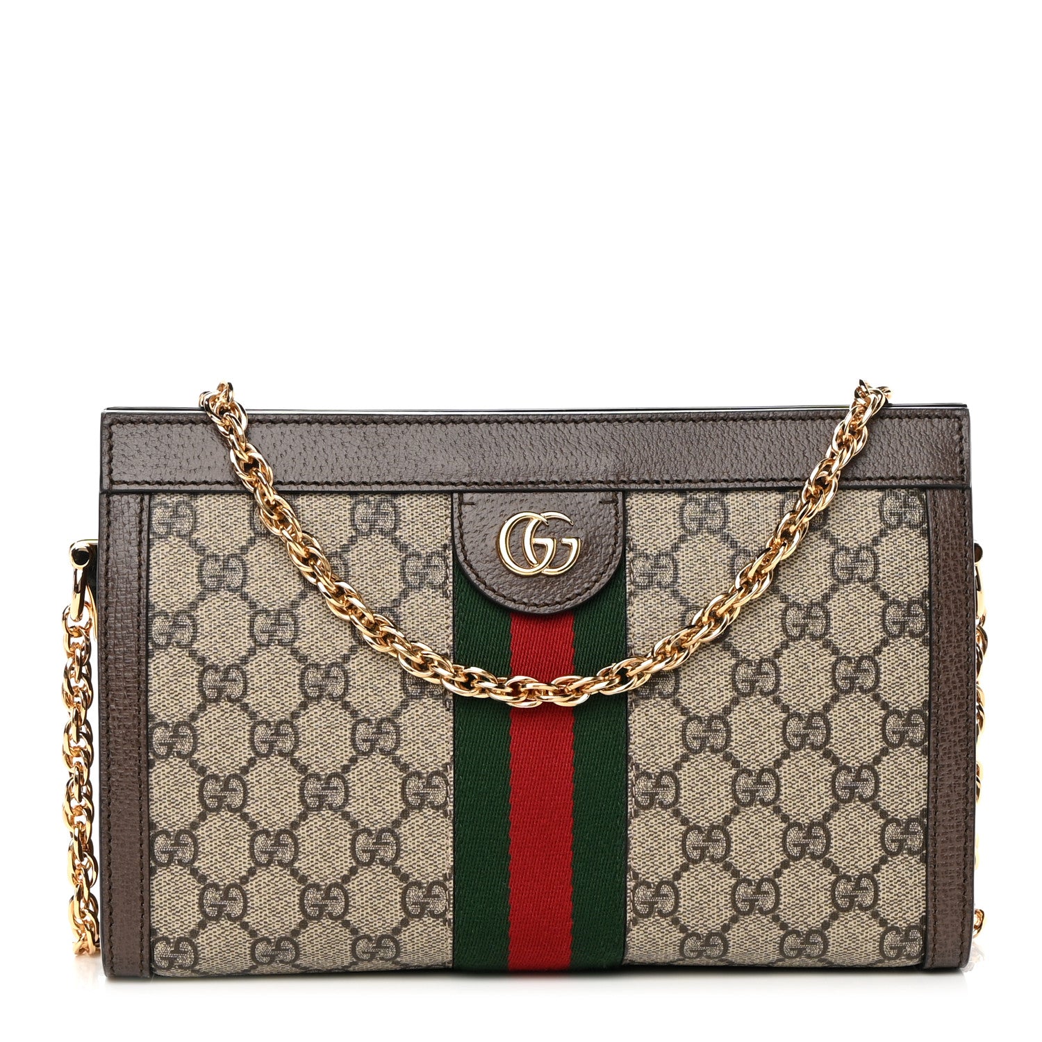 Gucci GG Supreme Monogram Web Small Ophidia Chain Shoulder Bag Brown 1 of 10