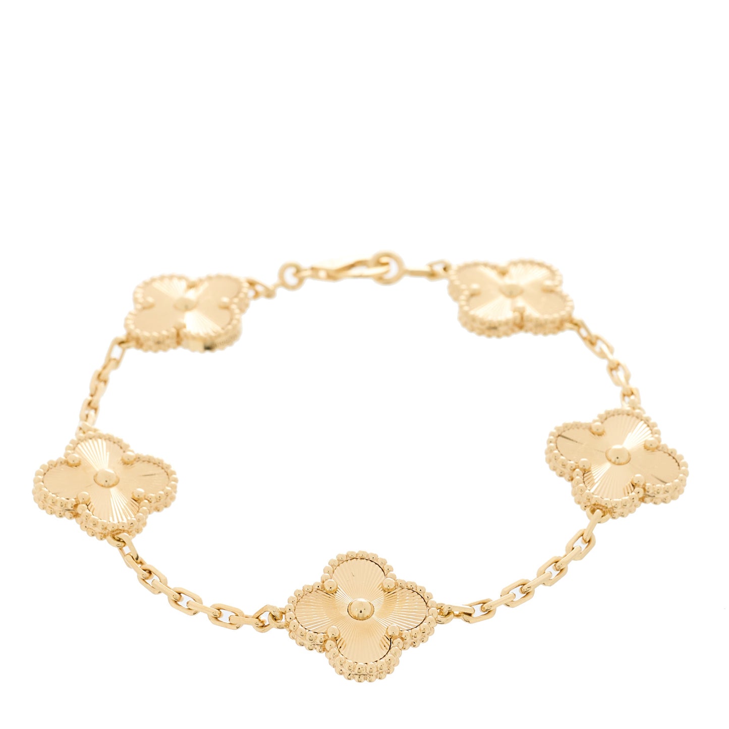 18K Yellow Gold 5 Motifs Guilloche Vintage Alhambra Bracelet