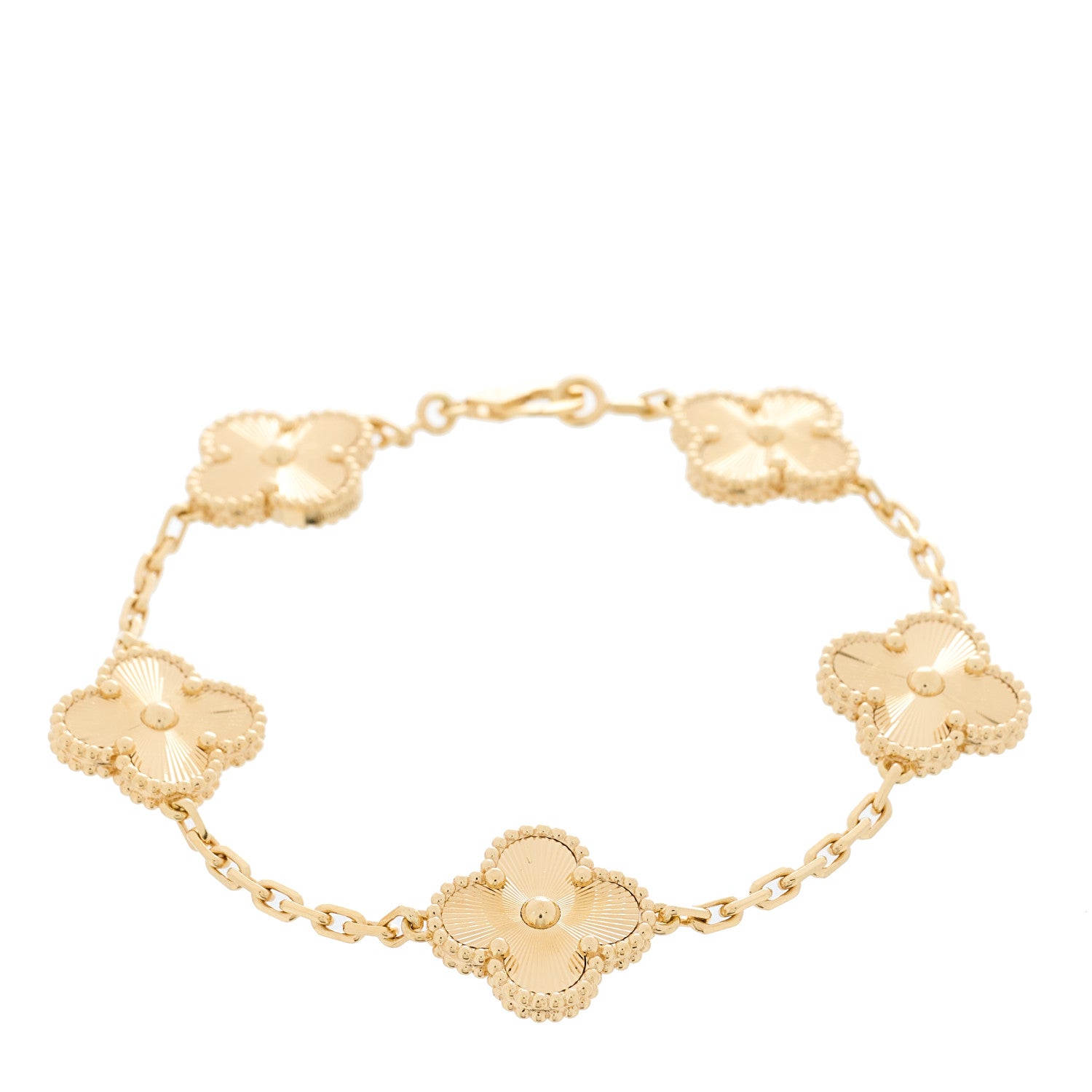 Van Cleef & Arpels 18K Yellow Gold 5 Motifs Guilloche Vintage Alhambra Bracelet 1 of 5