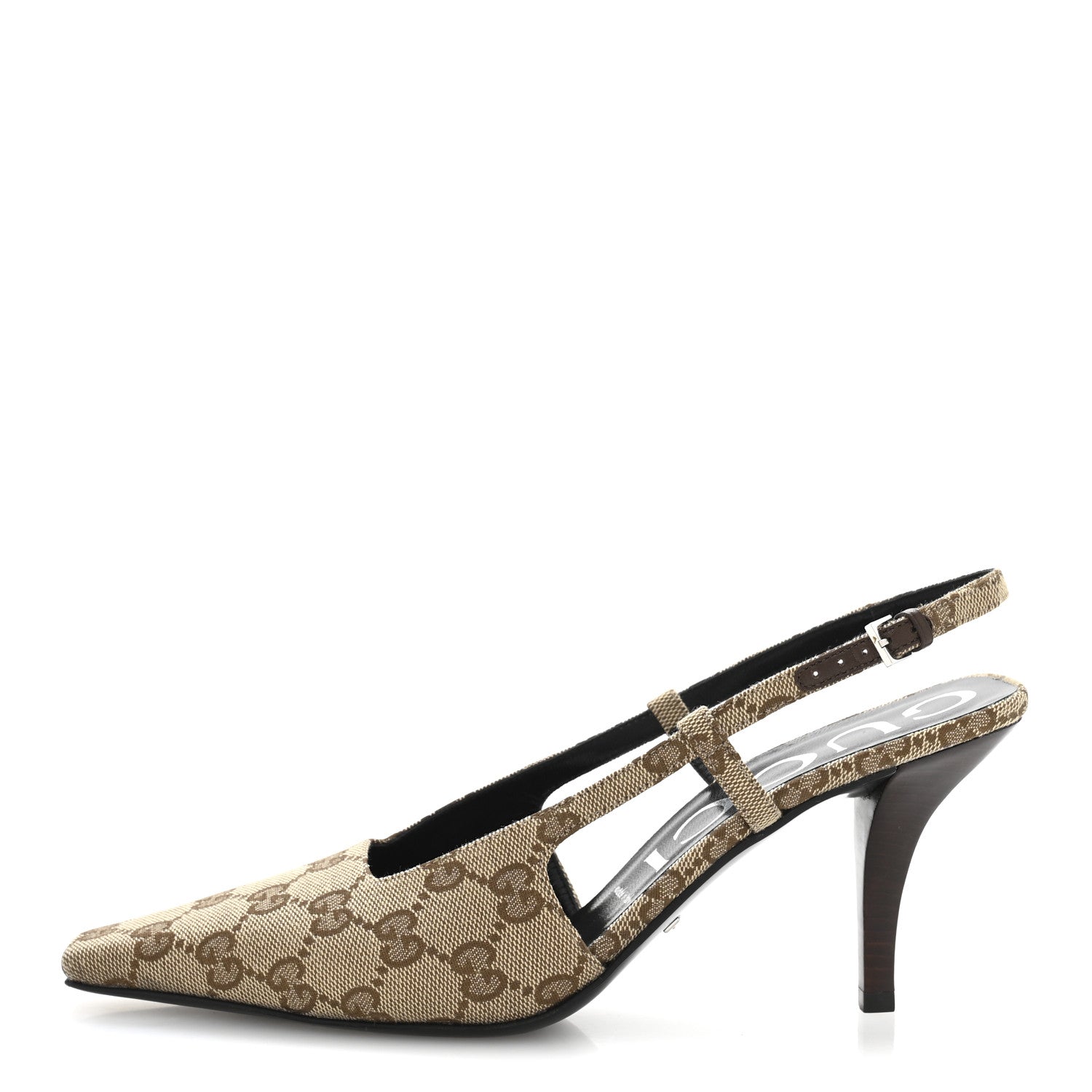 Gucci Monogram Malga Kid Square G 75mm Slingback Pumps 38 Beige Ebony New Acero 1 of 10