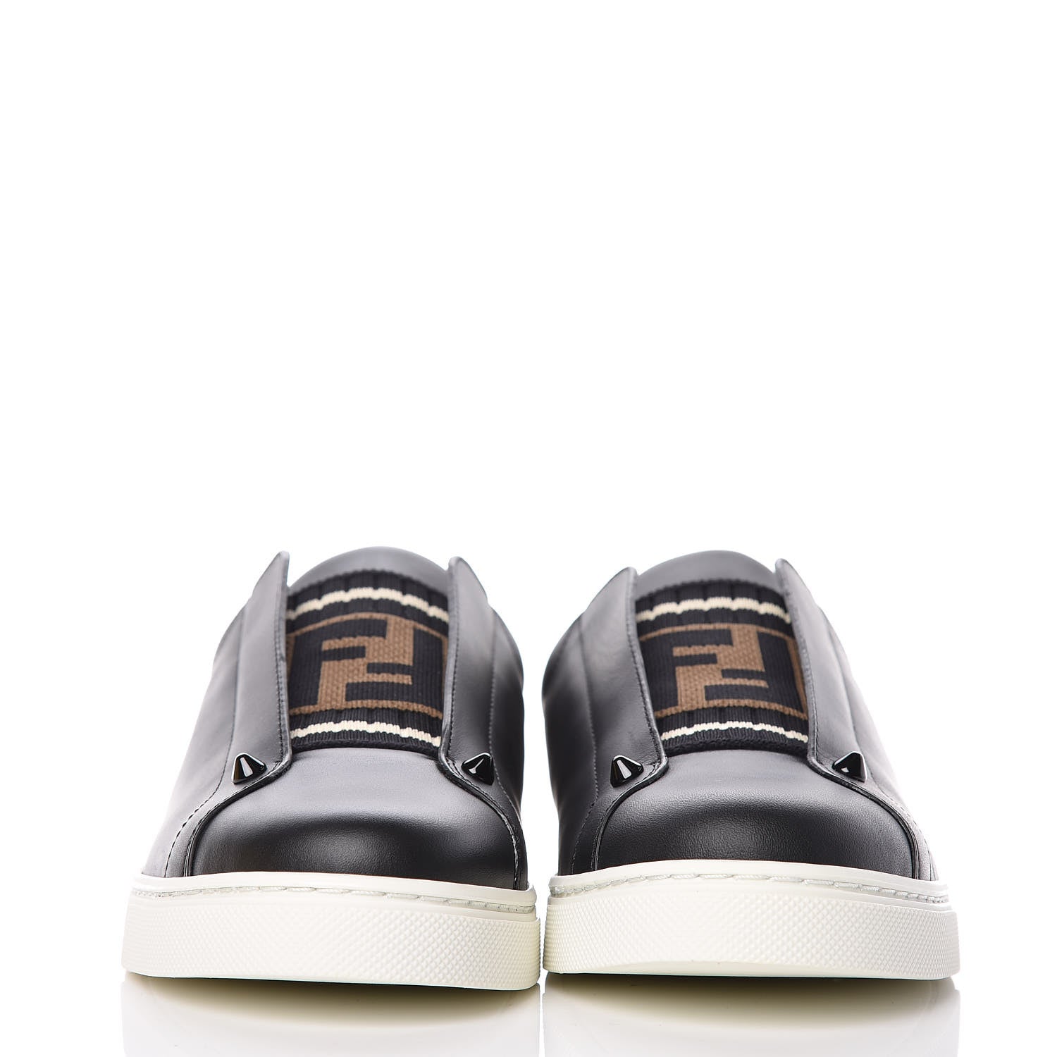 Fendi Vitello Microfiber FF Rockoclick Slip On Sneakers 39 Black Tobacco 2 of 10