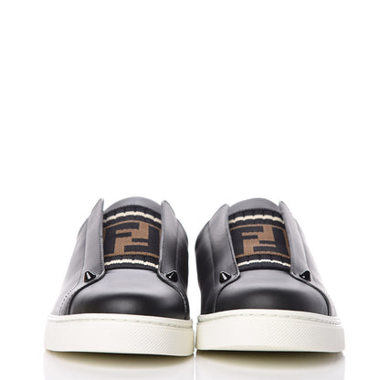 Fendi Vitello Microfiber FF Rockoclick Slip On Sneakers 39 Black Tobacco 2 of 10