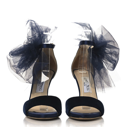 Jimmy Choo Velvet Lilyth Bow Sandals 38.5 Navy 3 of 10