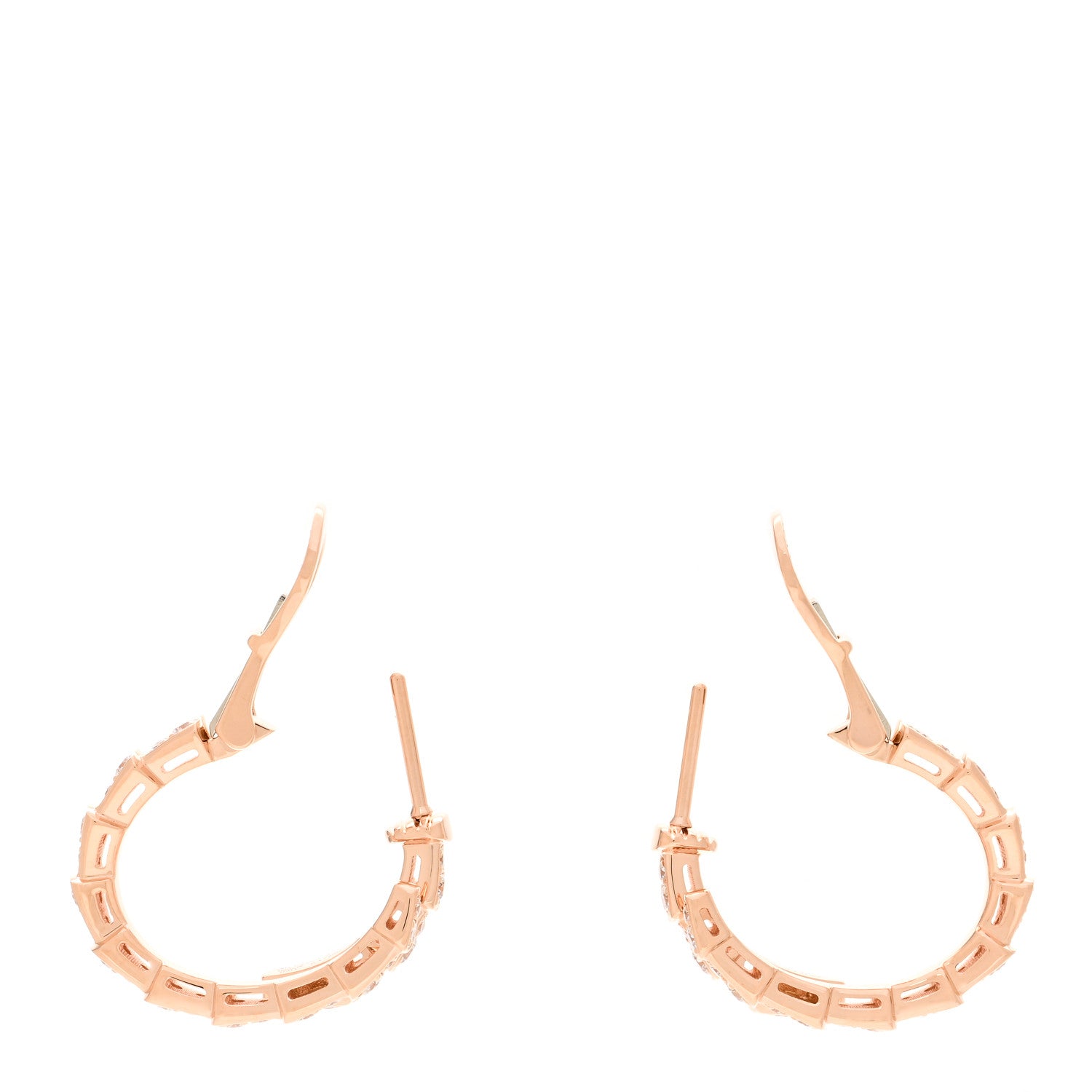 Bulgari 18K Rose Gold Diamond Serpenti Viper Hoop Pave Earrings 3 of 6