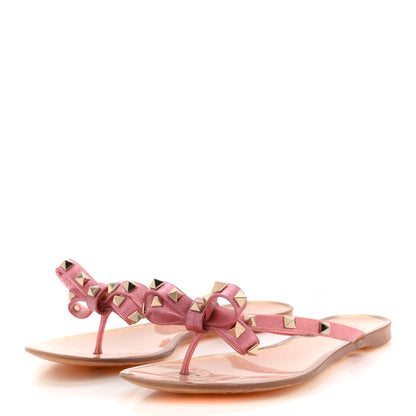 Valentino Garavani PVC Jelly Glitter Rockstud Bow Thong Sandals 39 Pink 4 of 10