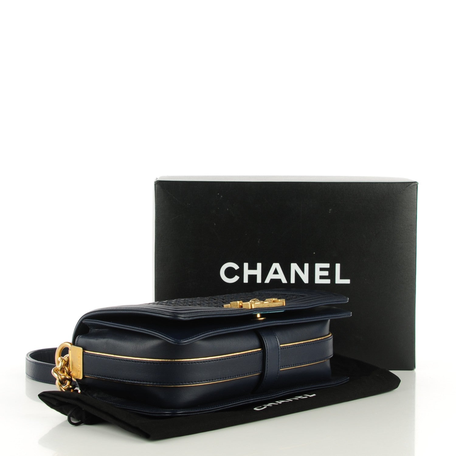 Chanel Braided Sheepskin Medium Boy Reverso Flap Navy Blue 4 of 7
