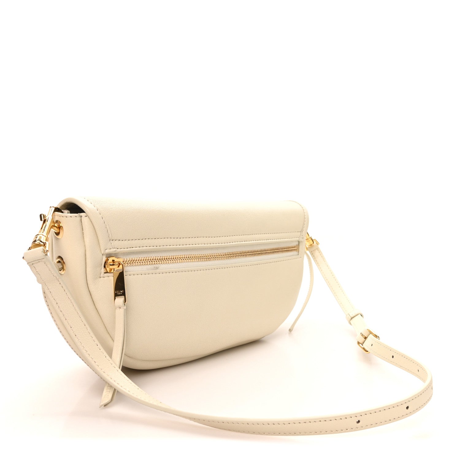 Celine Supple Shiny Lambskin Little Halfmoon Soft Triomphe White Cotton 3 of 9