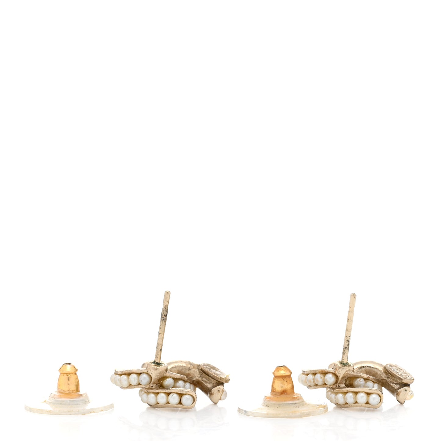 Pearl Twisted CC Earrings Light Gold White