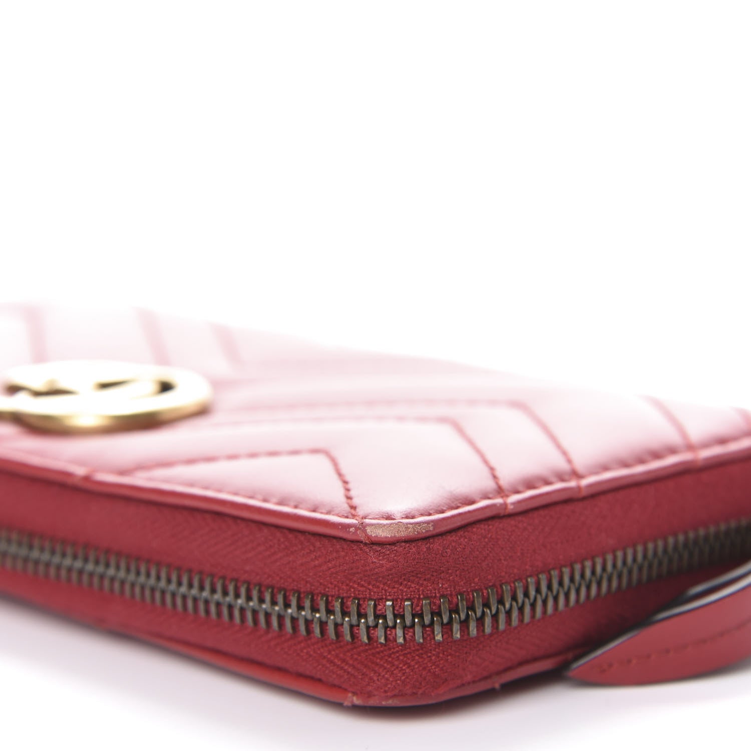 Gucci Calfskin Matelasse GG Marmont Zip Around Wallet Hibiscus Red 11 of 12