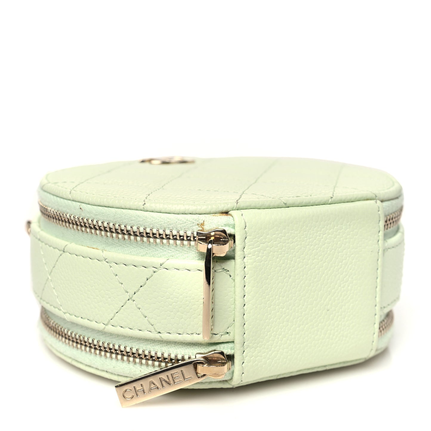 Caviar Quilted Round Handle With Care Vanity With Chain Light Green