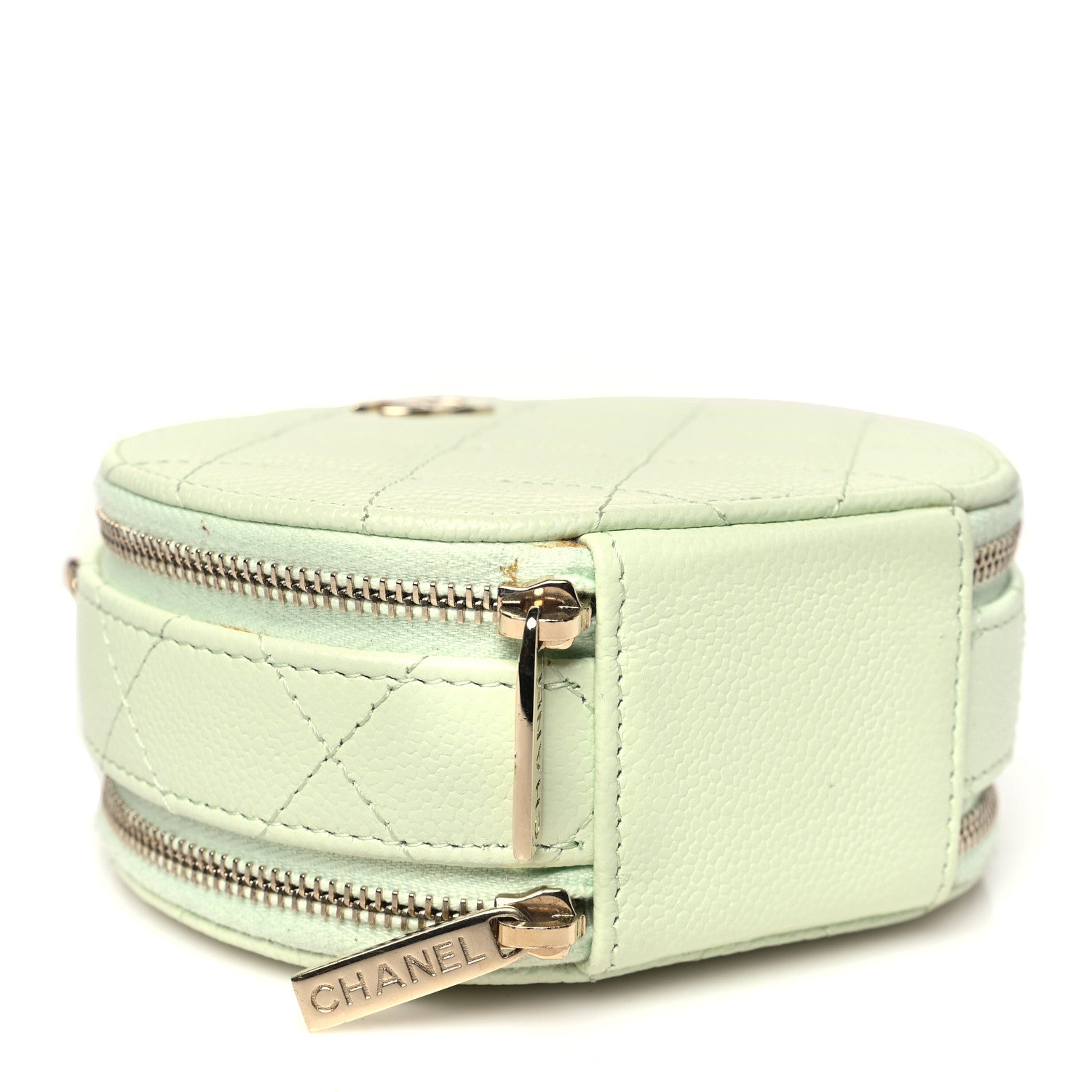 Chanel Caviar Quilted Round Handle With Care Vanity With Chain Light Green 4 of 10