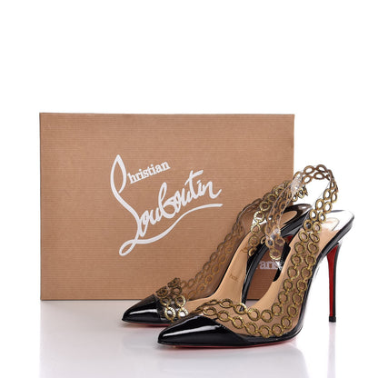 Christian Louboutin Patent PVC Malaika Half Dorsay 120 Pumps 38 Black Gold 8 of 8