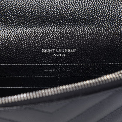 Saint Laurent Grain De Poudre Matelasse Chevron Monogram Envelope Chain Wallet Black 6 of 10