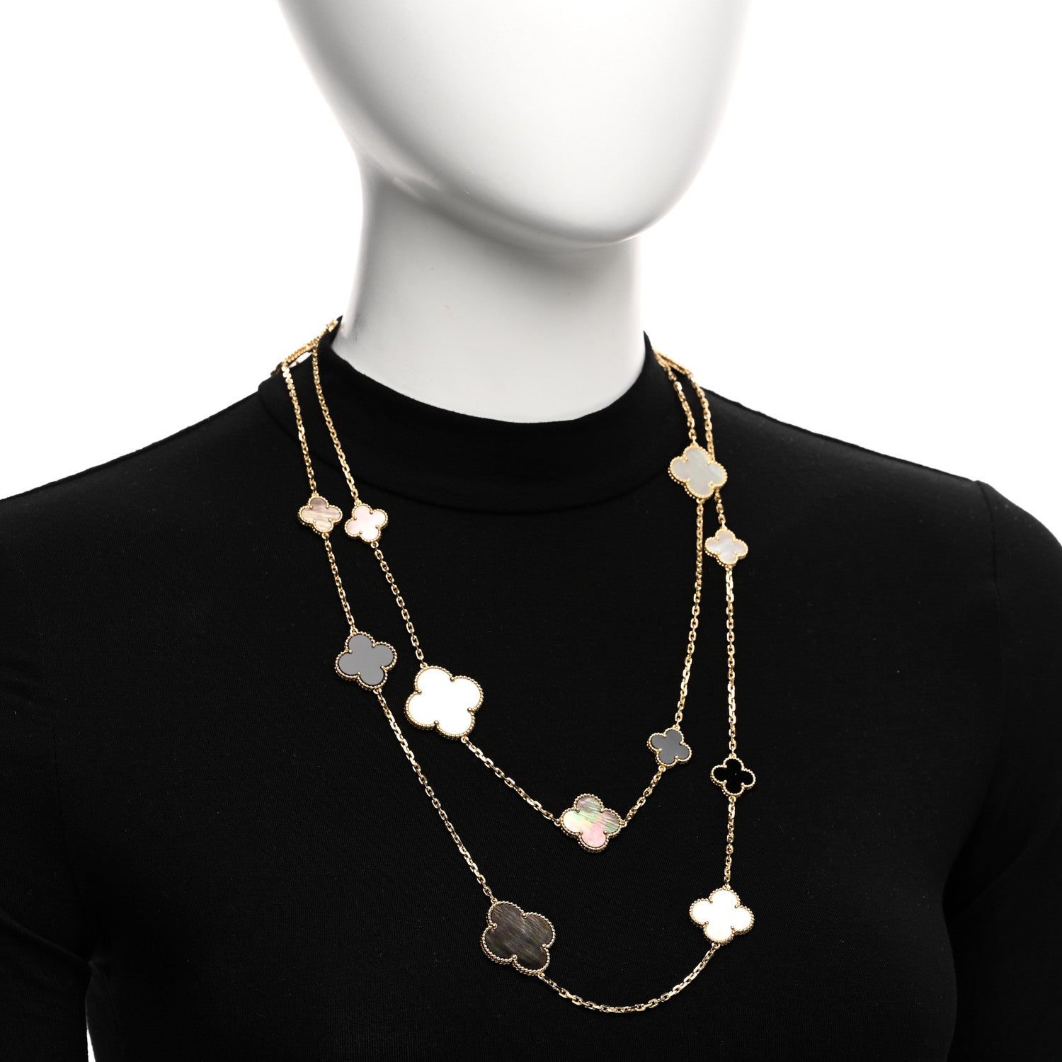 Van Cleef & Arpels 18K Yellow Gold Onyx Mother of Pearl 16 Motifs Magic Alhambra Necklace 2 of 6