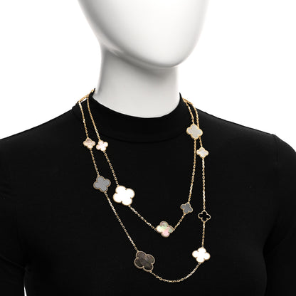 Van Cleef & Arpels 18K Yellow Gold Onyx Mother of Pearl 16 Motifs Magic Alhambra Necklace 2 of 6