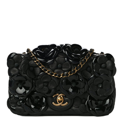 Chanel Lambskin Patent Mini Camellia Flap Black 1 of 9