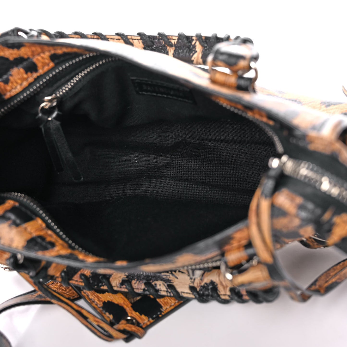 Smooth Calfskin Leopard Print Classic Silver Hardware Mini City Beige