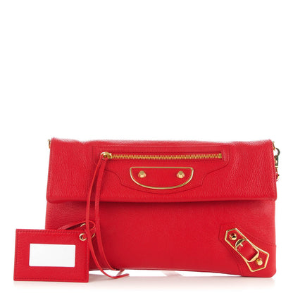 Balenciaga Chevre Gold Metallic Edge Hardware Envelope Clutch Rouge Grenade 1 of 16