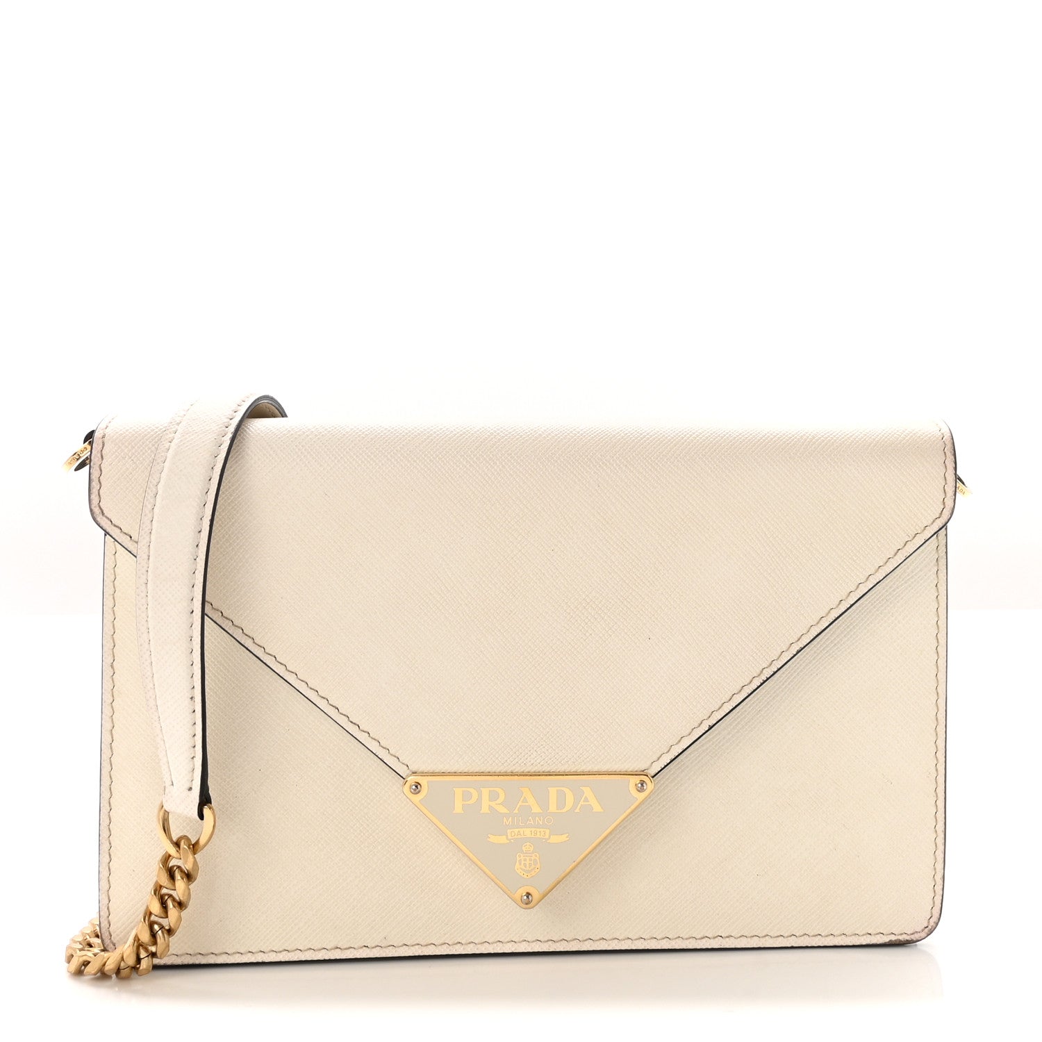 Prada Saffiano Lux Metal Triangle Logo Mini Envelope Chain Shoulder Bag White 1 of 9