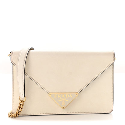 Prada Saffiano Lux Metal Triangle Logo Mini Envelope Chain Shoulder Bag White 1 of 9
