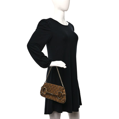 Gucci Monogram Beaded Metallic Calfskin Small Horsebit Chain Clutch Gold 2 of 9