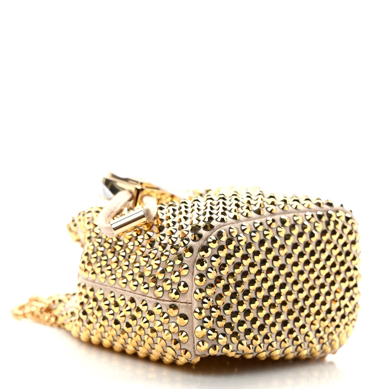 Prada Satin Crystal Metal Triangle Logo Mini Drawcord Pouch Shoulder Bag Platino 7 of 9