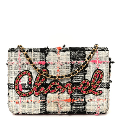 Chanel Tweed Calfskin Signe Wallet On Chain WOC Black Pink Orange 1 of 12