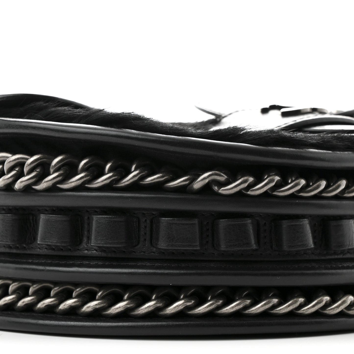 Pony Hair Calfskin Quilted Dallas Studded Saddle Bag Black Black