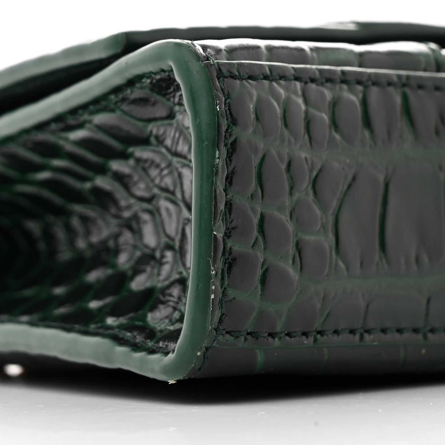 Shiny Calfskin Crocodile Embossed Hourglass Chain Bag Forest Green