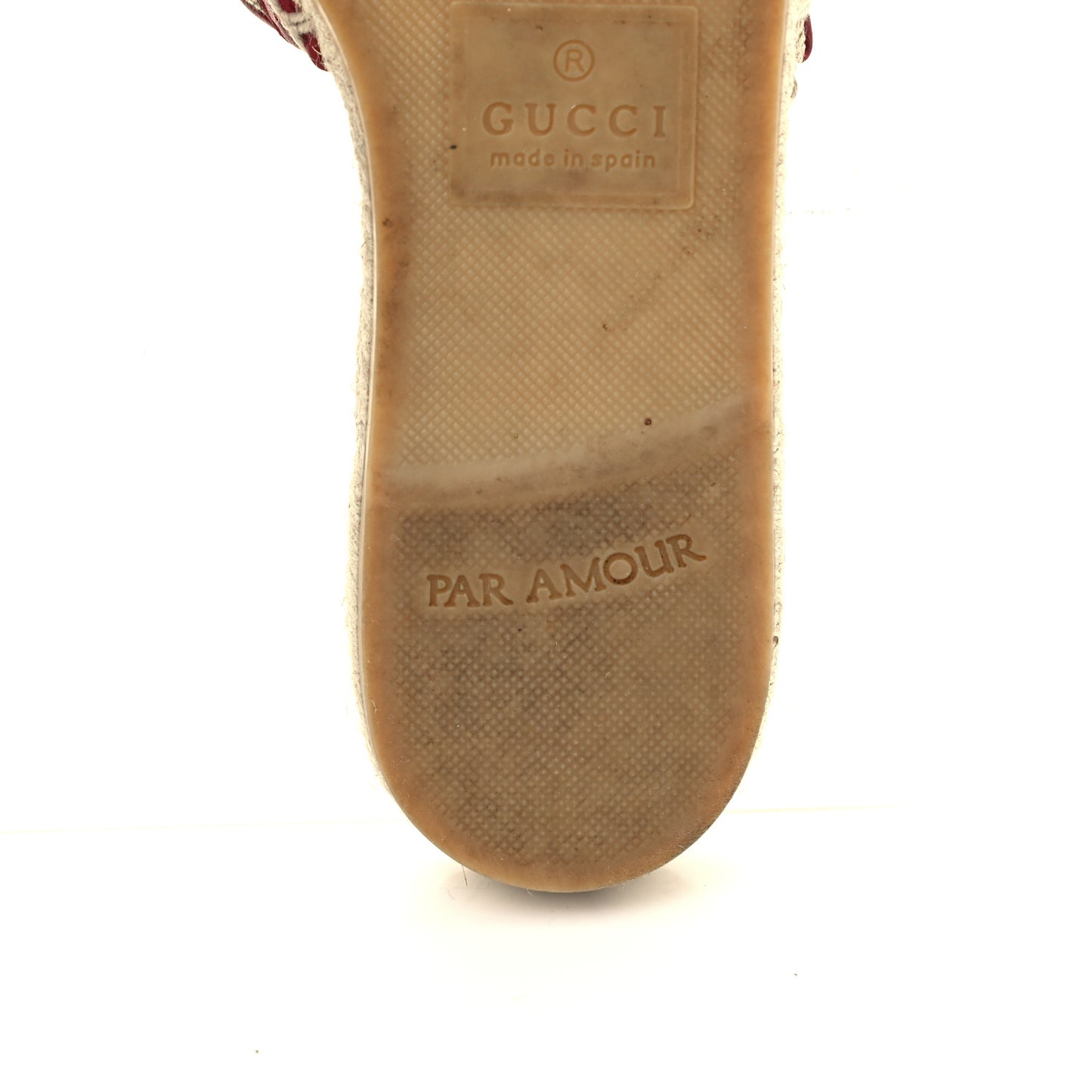 Monogram Matelasse GG Marmont Espadrille 20mm Slide Sandals 37.5 Beige Ebony New Cherry Red