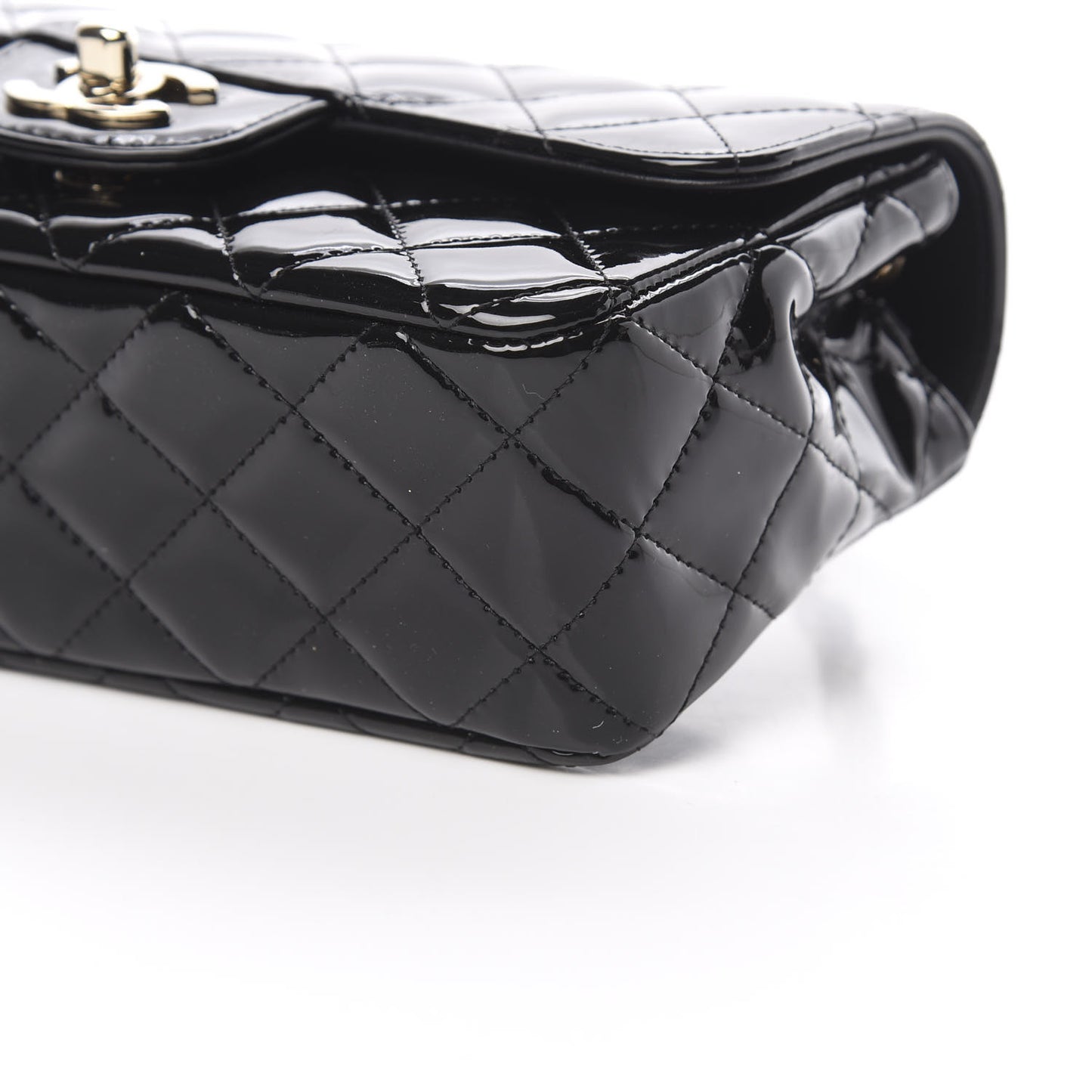 Patent Calfskin Quilted Mini Rectangular Flap Black