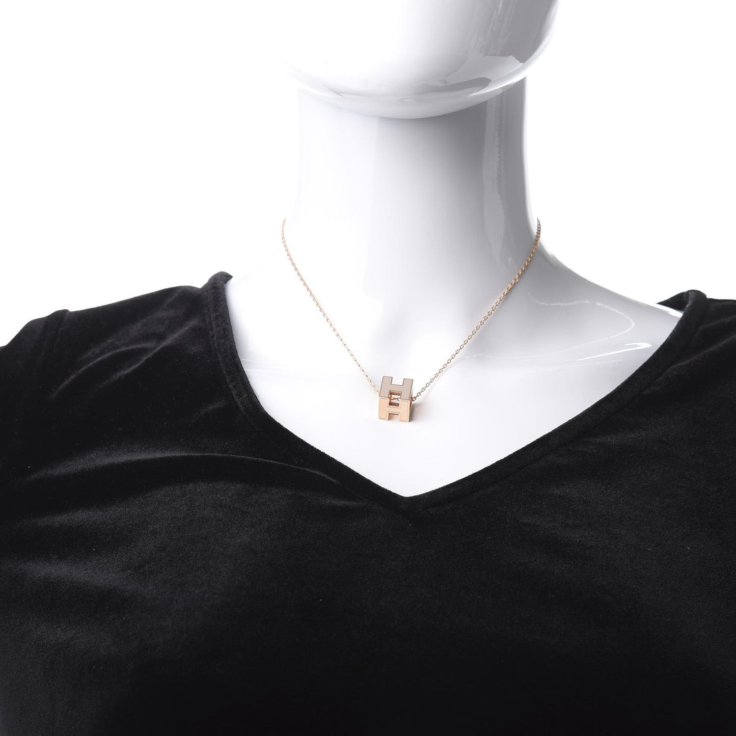 Rose Gold Lacquered Cage d'H Necklace Marron Glace