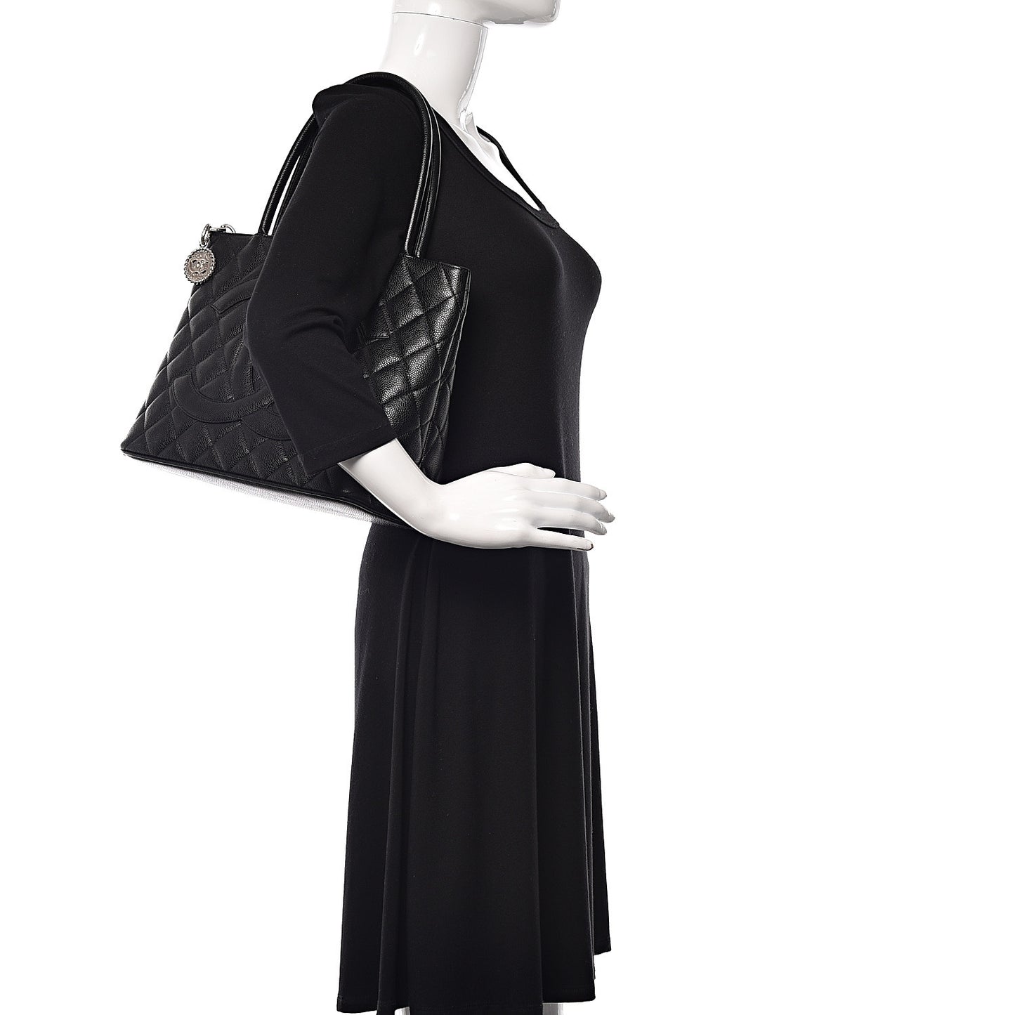 Caviar Quilted Medallion Tote Black