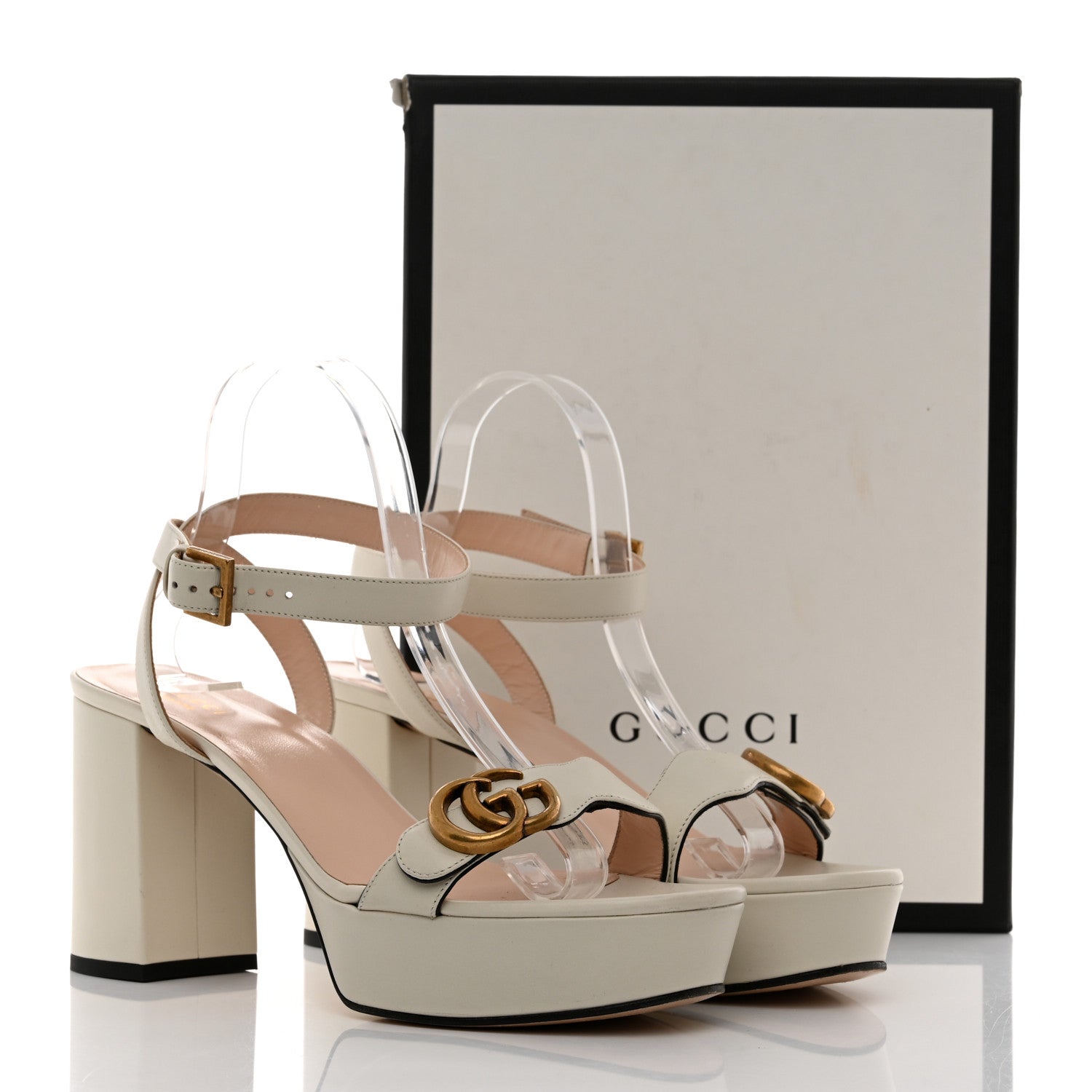 Gucci Calfskin GG Marmont Ankle Wrap 30/85mm Platform Sandals 41 Mystic White 8 of 8