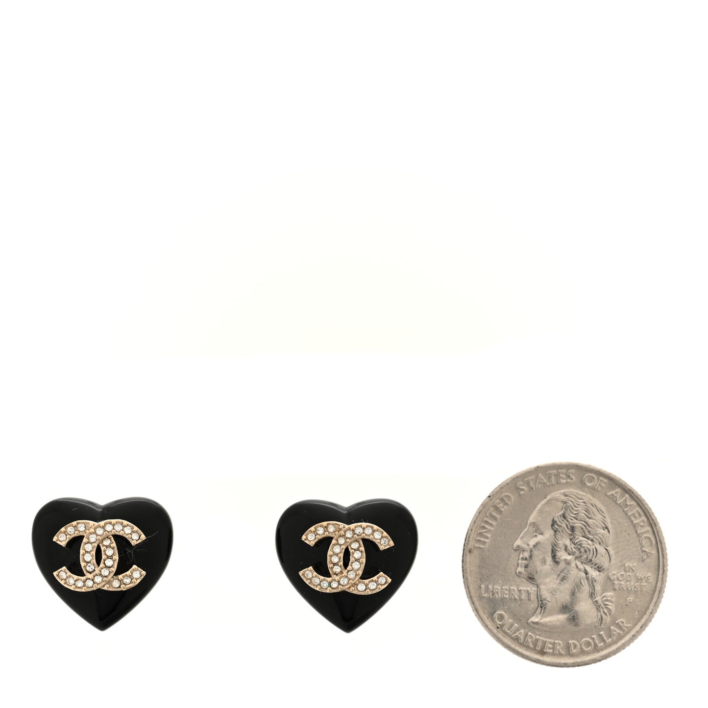 Resin Crystal CC Heart Earrings Black Gold