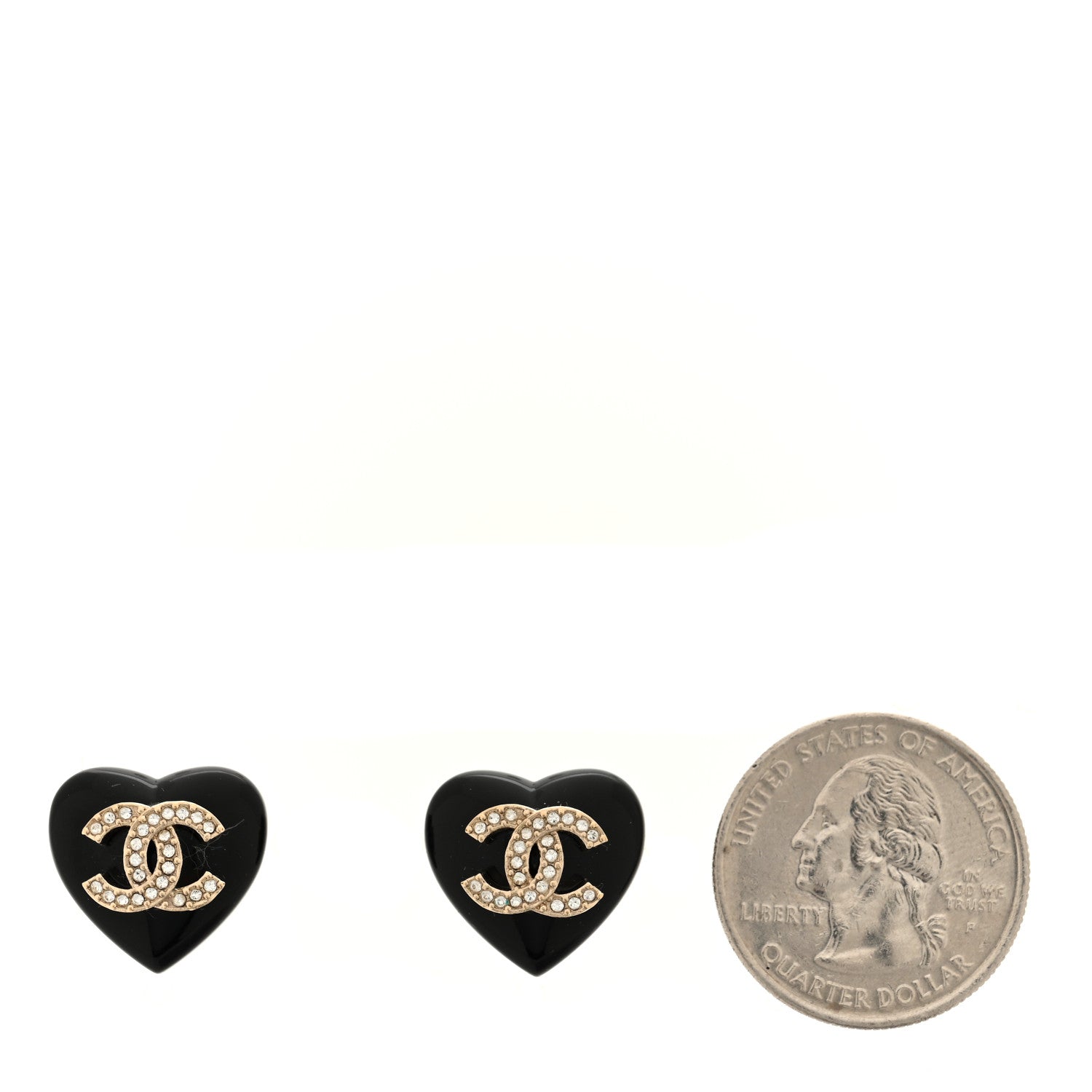 Chanel Resin Crystal CC Heart Earrings Black Gold 2 of 5